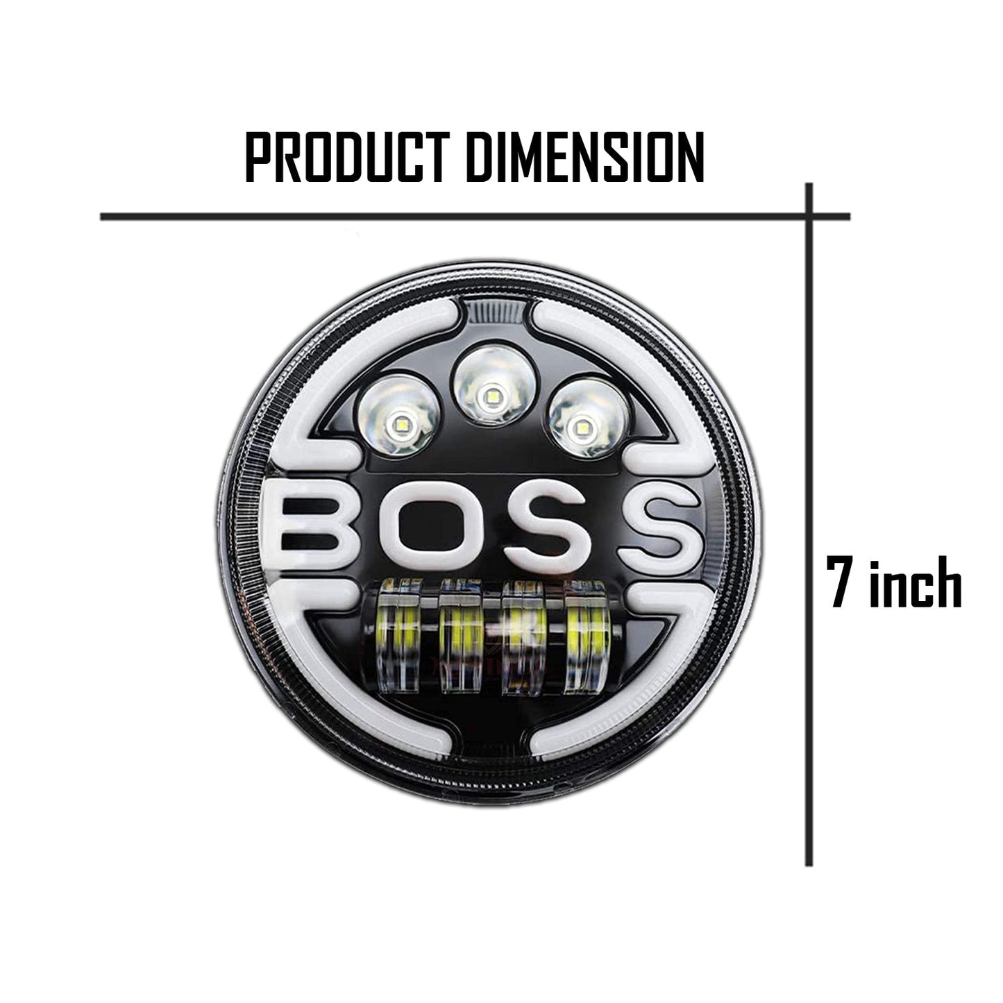 7 Inch Round Headlight Compatible with Royal Enfield, Jeep & Harley Davidson (Harley Boss Headlight) - bikerkart.com