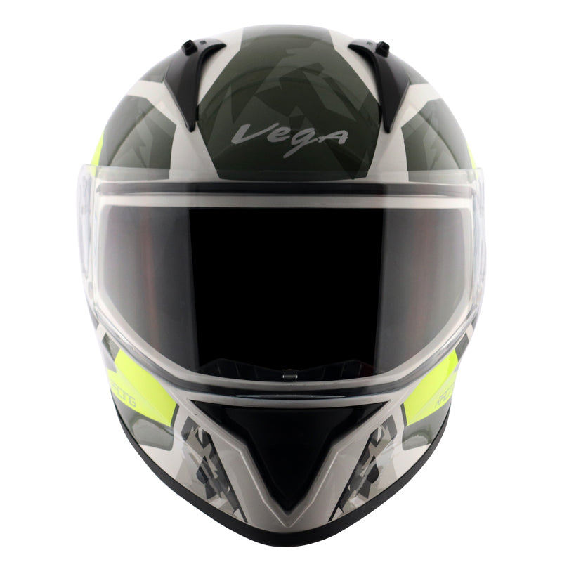 Vega Bolt Rapid White Neon Yellow Helmet - bikerkart.com