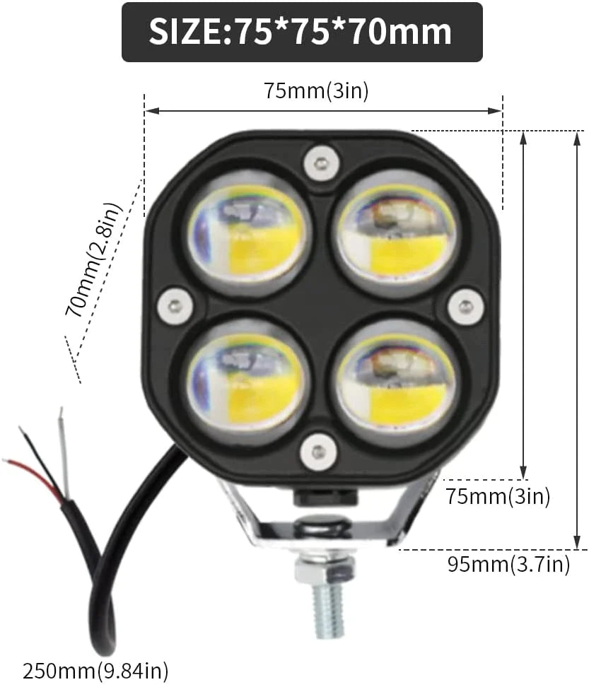 3 Inch Universal Led Fog Light Yellow-White For All Motorcycles (72W, 12V-80V, DC,) ( Pack of 2pcs)