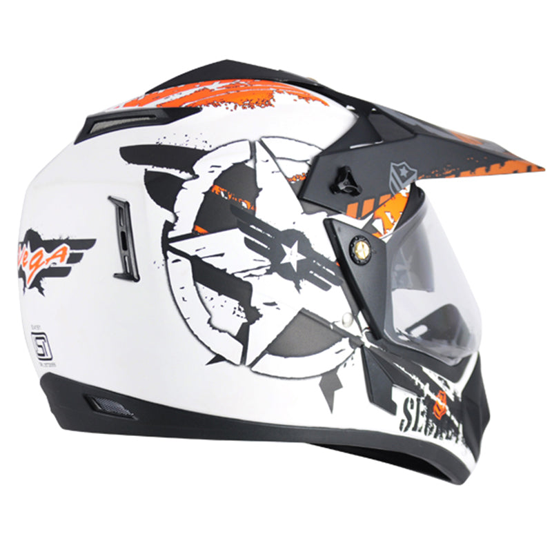 Vega Off Road D/V Secret Dull White Black Helmet - bikerkart.com