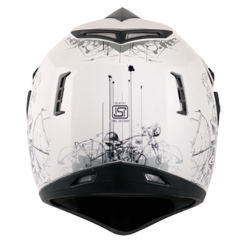 Vega Off Road D/V Sketch White Silver Helmet - bikerkart.com