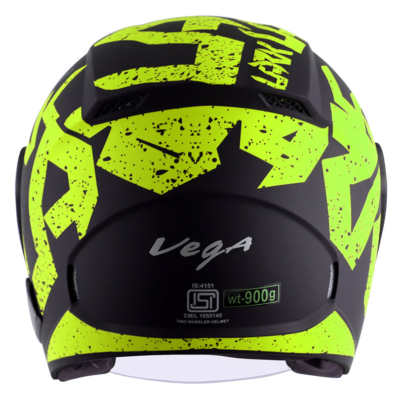 Vega Lark Victor Dull Black Neon Yellow Helmet - bikerkart.com