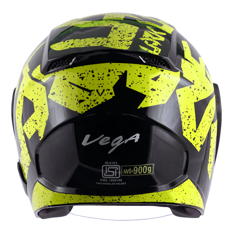 Vega Lark Victor Black Neon Yellow Helmet - bikerkart.com