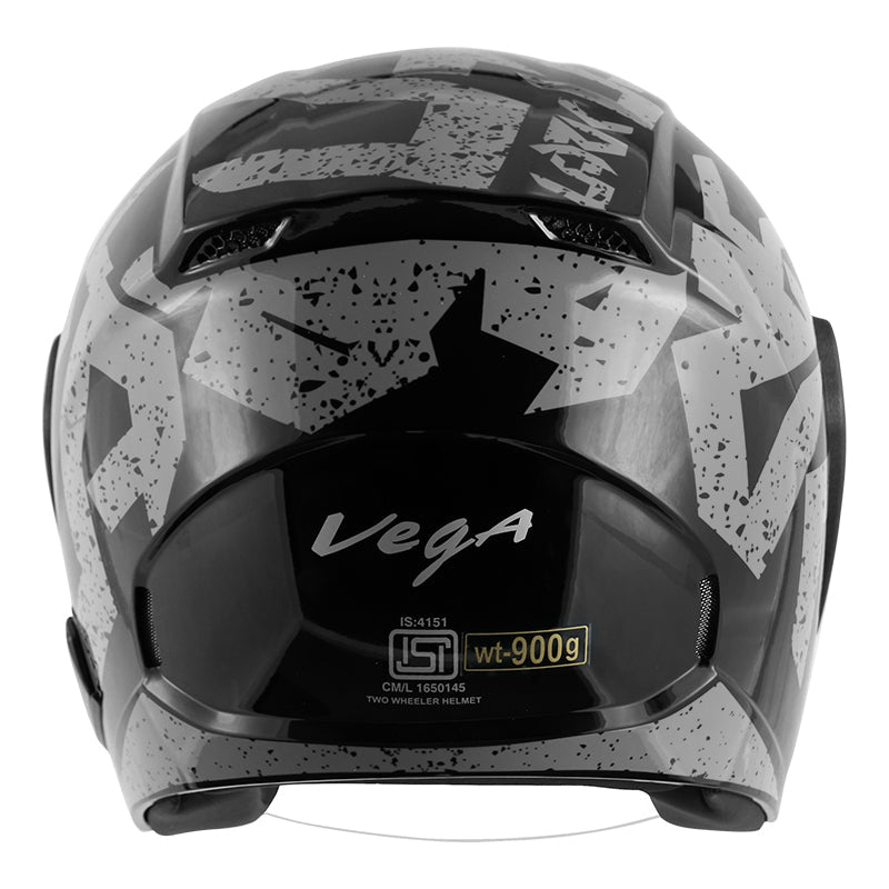 Vega Lark Victor Black Silver Helmet - bikerkart.com