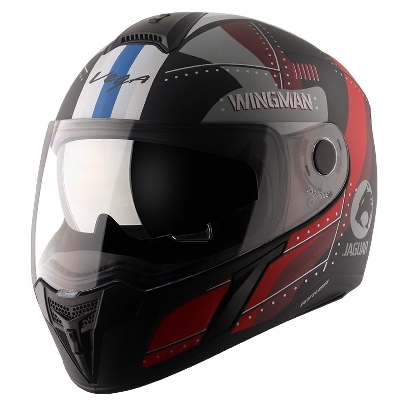 Vega Ryker D/V Wingman Dull Black Red Helmet - bikerkart.com