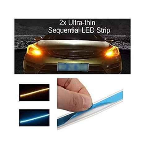 DRL 2 Pcs 12V 60cm Daytime Running Turn Signal White & Yellow DRL Lamp LED Fancy Strip Light For All Cars - bikerkart.com