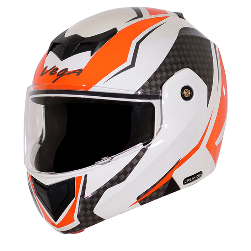Vega Crux Dx Checks White Orange Helmet - bikerkart.com