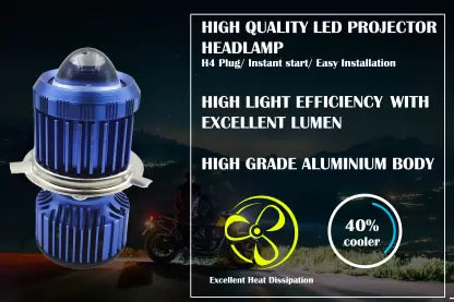 CYT ORIGINAL LED DC White/Yellow DUAL Power Headlight Bulb Universal For All Bikes, Motorcycle, Scooty (DC8V-48V, 40W) 3 Side H4 White/Yellow DUAL LED Headlight with Cooling Fan Head lamp Con - bikerkart.com