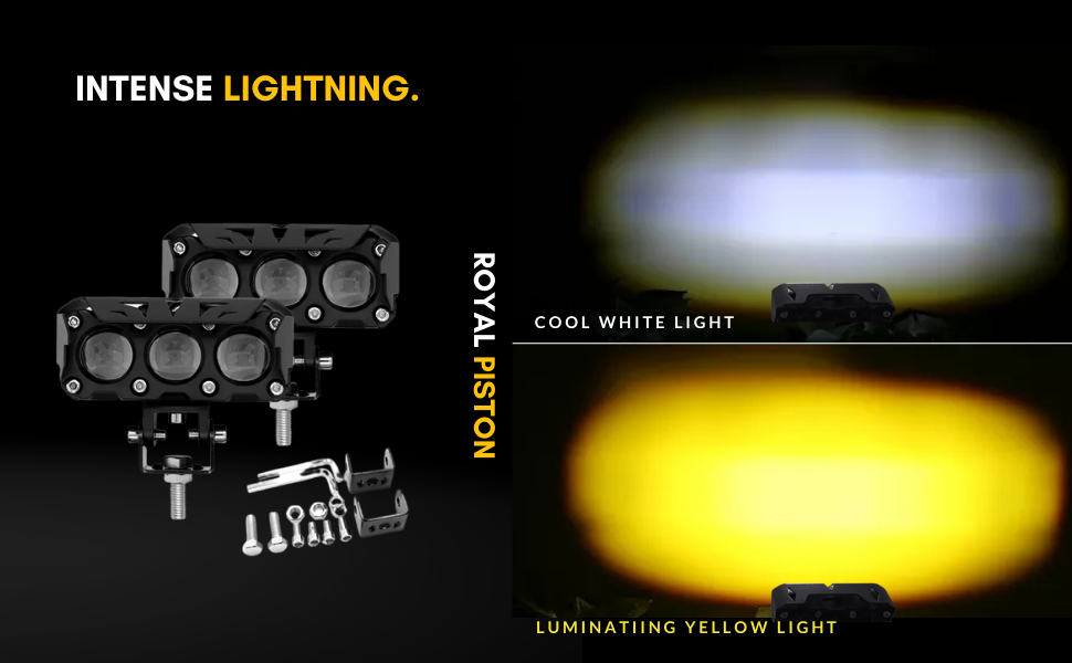 Original HJG Series of Premium Fog Light (3 Round LED HJG Fog Light, 60W per pc * 2 = 120W Total) White Yellow - bikerkart.com