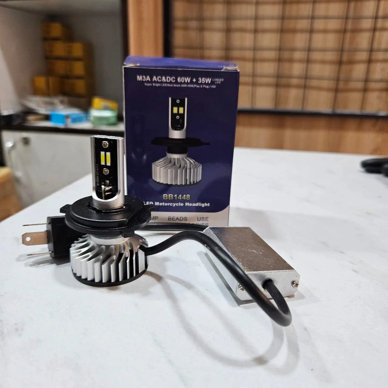 Future Eyes ORIGINAL 60W LED Headlight Bulb H4 For All Motorcycles (Low and High Beam Bulbs (White) AC/DC 60Watt 2 Side Chip) - Type H4