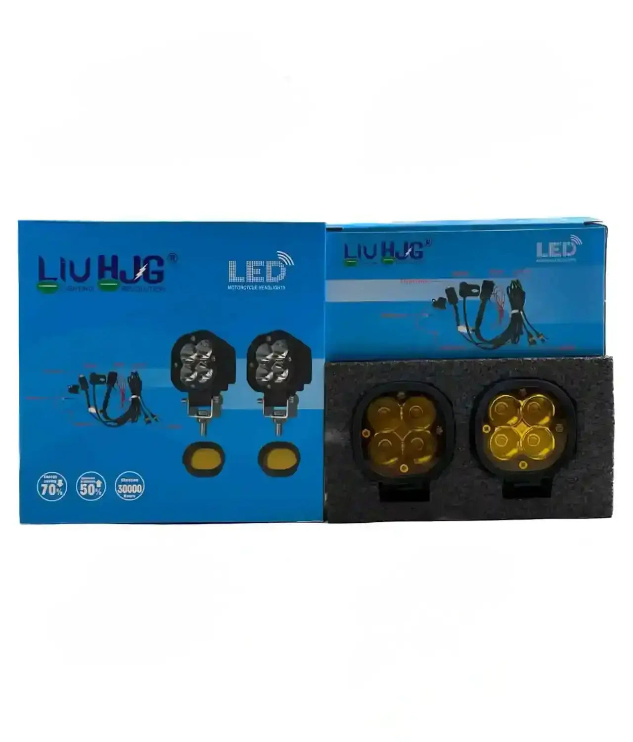 Original HJG 4x4 Mini CREE LED 40W Mini CREE Fog Light Auxiliary Light For All Motorcycles With Wiring Harness, Switch & Yellow Filter Cap