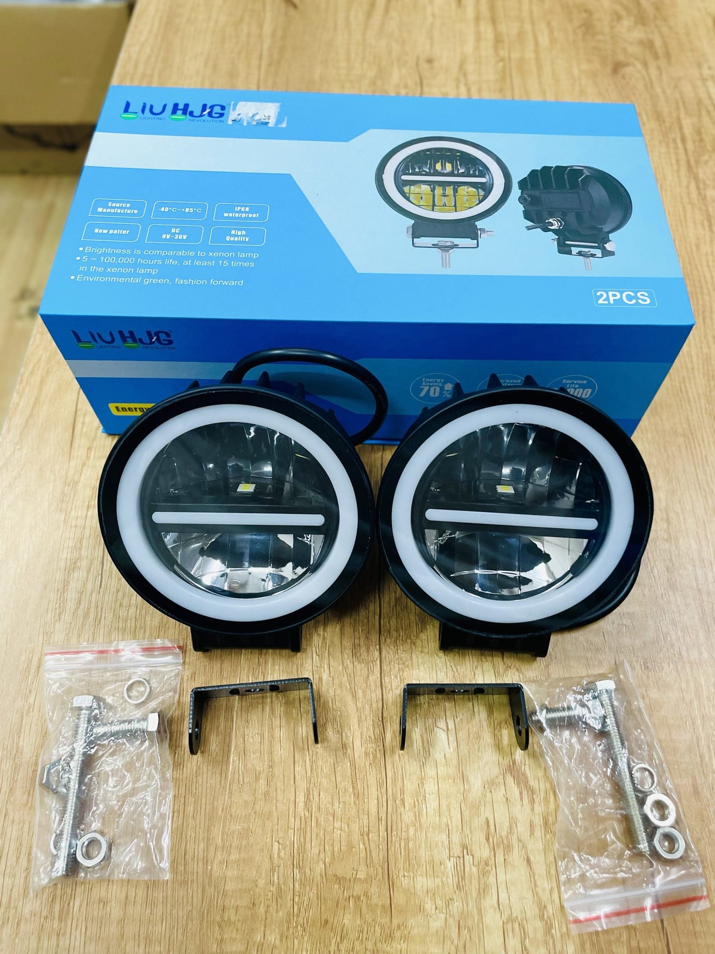 HJG Original 140W MINUS LIGHT Dual Color Yellow/White LED Fog Lights with Yellow Filter Cap for Bikes, Cars, Jeeps