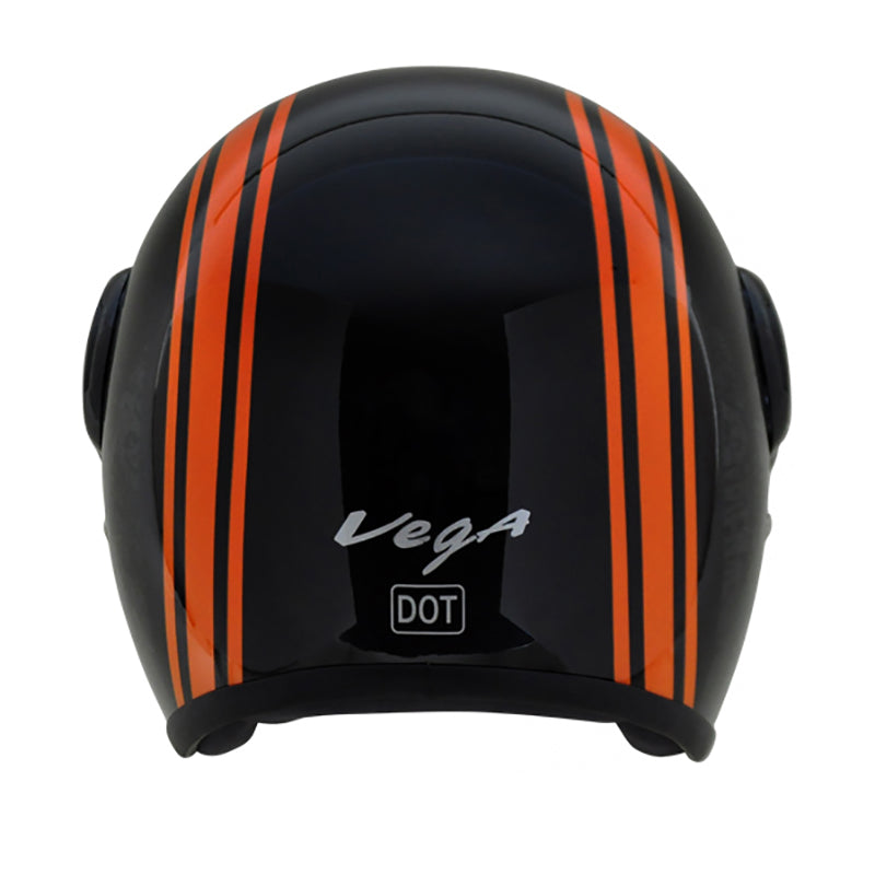 Vega Jet Old School W/Visor Black Orange Helmet - bikerkart.com