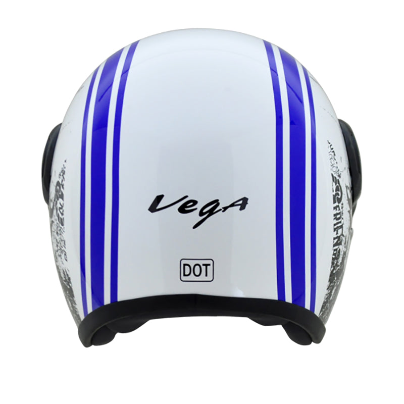 Vega Jet Old School W/Visor White Blue Helmet - bikerkart.com