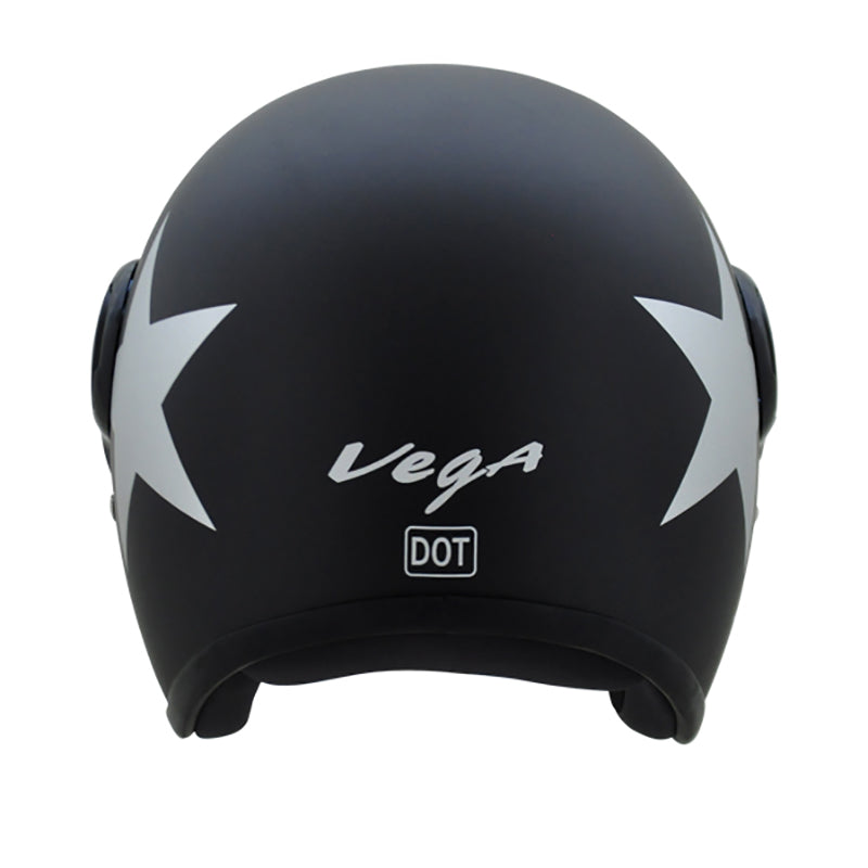 Vega Jet Star W/Visor Dull Black Silver Helmet - bikerkart.com