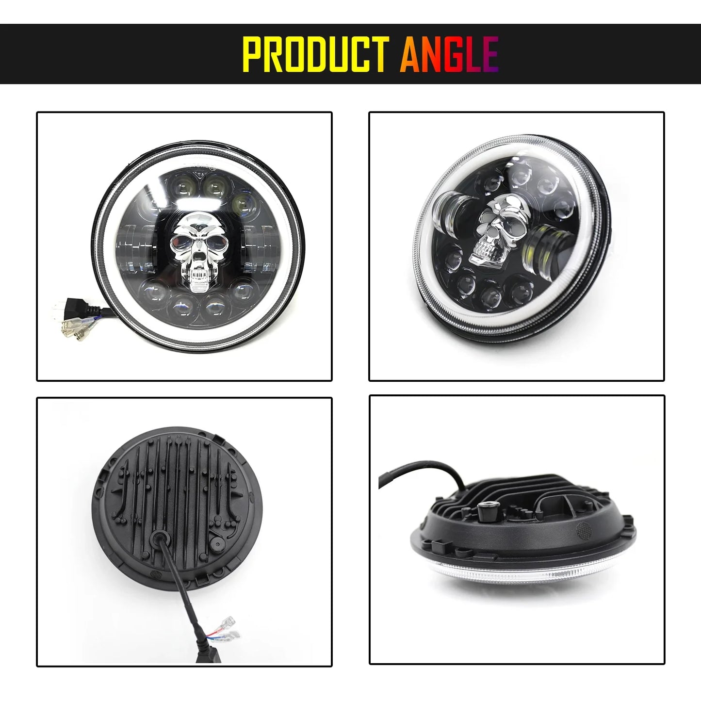 7 Inch Harley Skull Round Led Headlight Fits in Royal Enfield All Models, Mahindra Thar (12V-80V 75w) - bikerkart.com