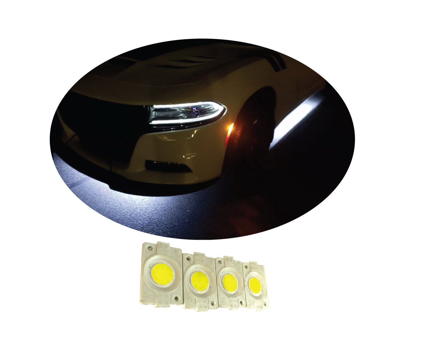 hjg Sunny Day WHITE IMPORTED Underglow PATCH LIGHTS (Front/Rear , Bike Body Lights) - PACK OF 4 - IP65 WATERPROOF DUSTPROOF SHOCKPROOF - Universal Decorative Light for all Motorbike, Car LED - bikerkart.com