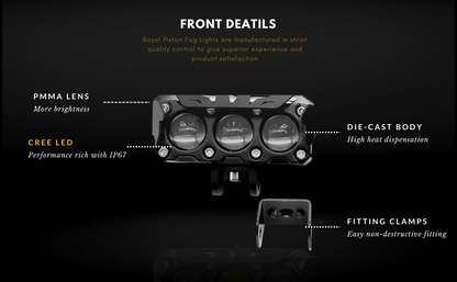 Original HJG Series of Premium Fog Light (3 Round LED HJG Fog Light, 60W per pc * 2 = 120W Total) White Yellow - bikerkart.com