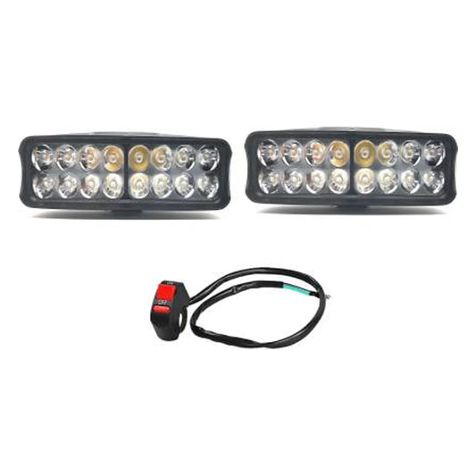 16 LED Fog Lights for Bikes and Cars High Power, Heavy clamp and Strong ABS Plastic. (16 led Pair with Switch) - bikerkart.com