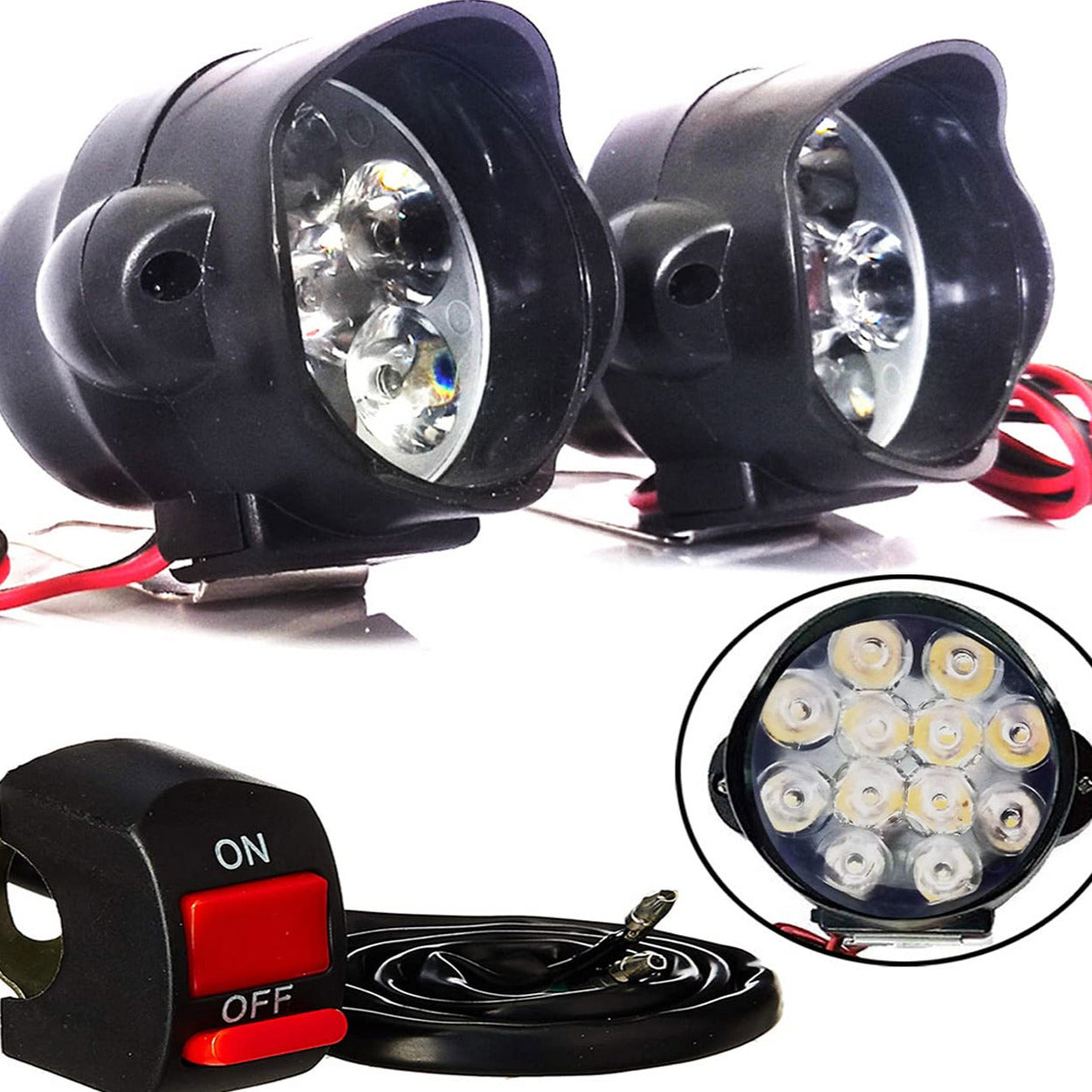 SSLG 12 LED Foglight Original Bike Fog Light Universal Fog Lamp Assembly - Set of 2 with Switch (Black) - bikerkart.com