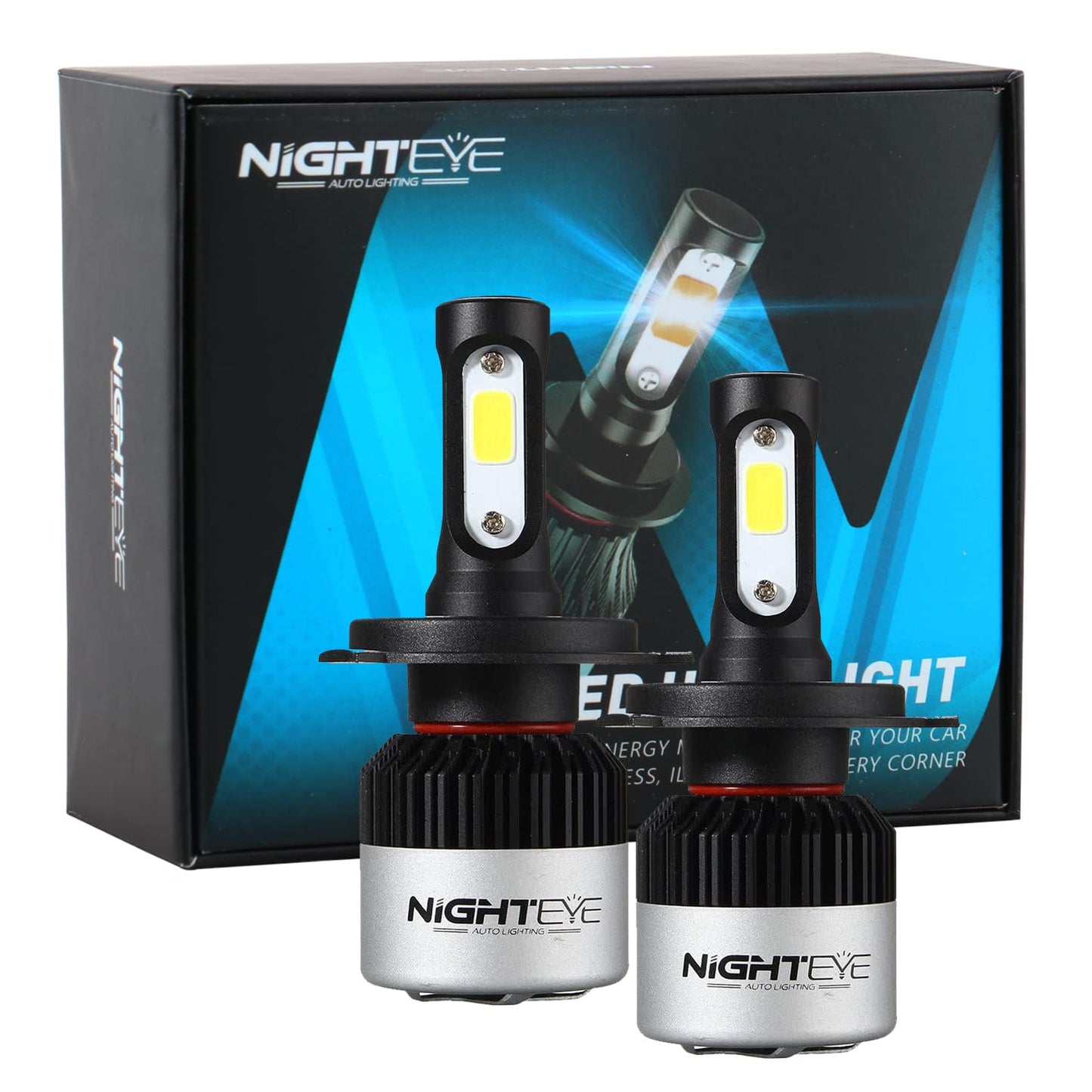 ORIGINAL NIGHTEYE H4 LED Headlight Bulb for Car and Bike White, 90W, 2 Bulbs - 9000 Lumens ULTRA BRIGHT, Type H4 - bikerkart.com