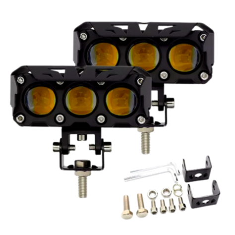 Original HJG Series of Premium Fog Light (3 Round LED HJG Fog Light, 60W per pc * 2 = 120W Total) White Yellow - bikerstore.in