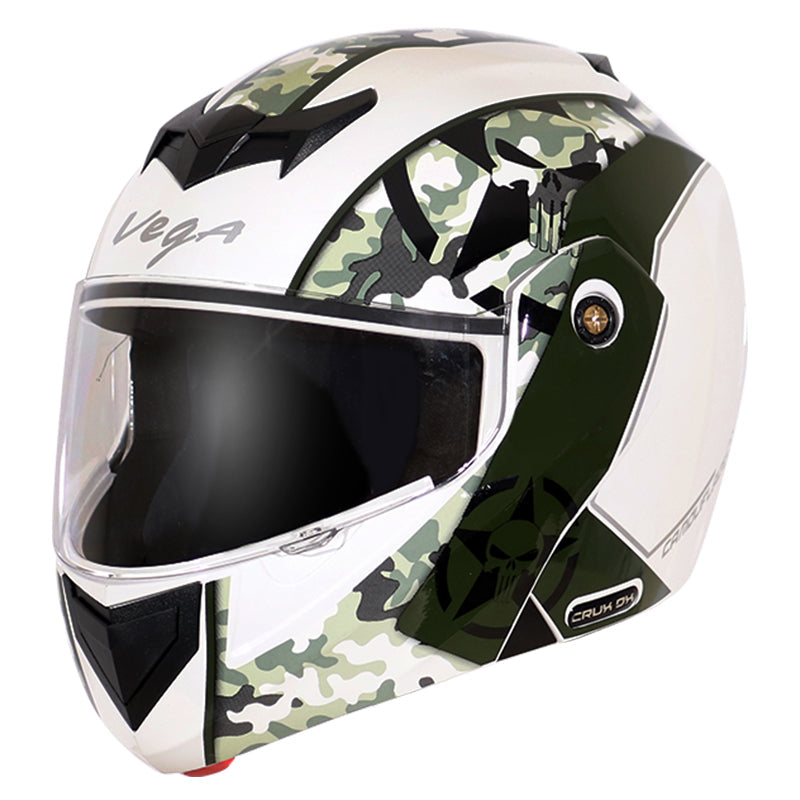 Vega Crux Dx Camouflage White Battle Green Helmet - bikerkart.com
