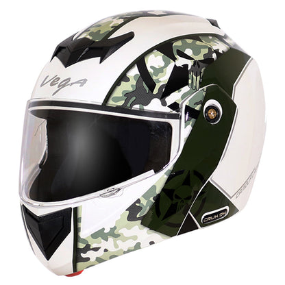 Vega Crux Dx Camouflage White Battle Green Helmet - bikerkart.com