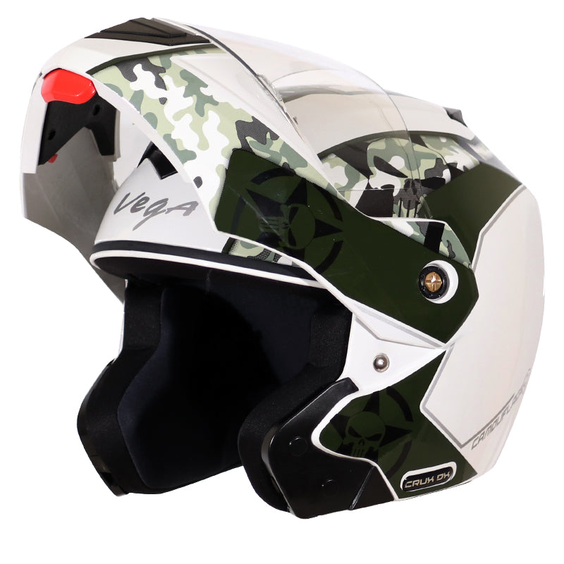 Vega Crux Dx Camouflage White Battle Green Helmet - bikerkart.com
