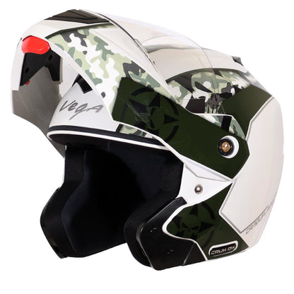Vega Crux Dx Camouflage White Battle Green Helmet - bikerkart.com