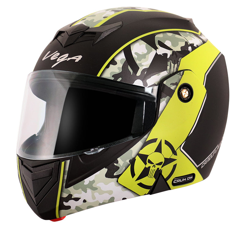 Vega Crux Dx Camouflage Dull Black Neon Yellow Helmet - bikerkart.com