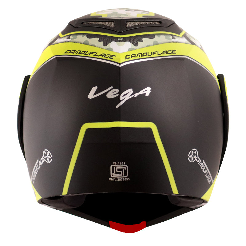 Vega Crux Dx Camouflage Dull Black Neon Yellow Helmet - bikerkart.com