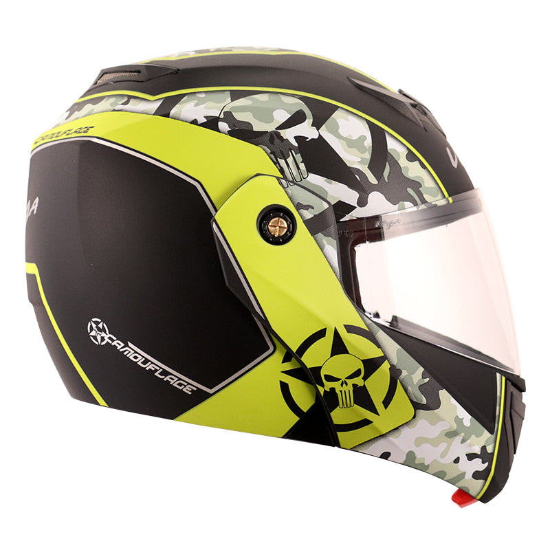 Vega Crux Dx Camouflage Dull Black Neon Yellow Helmet - bikerkart.com