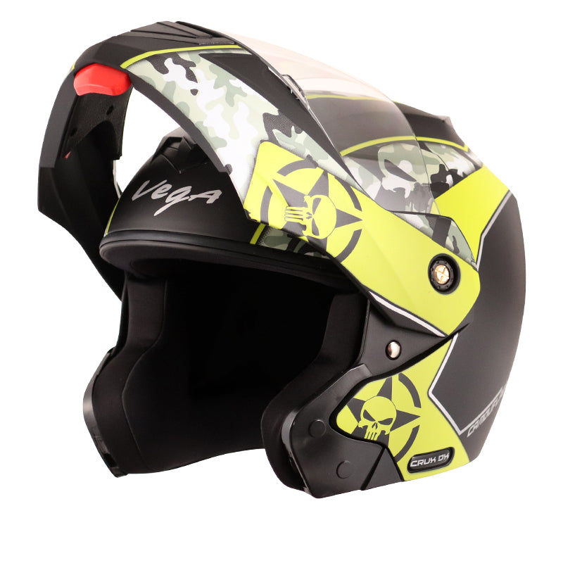 Vega Crux Dx Camouflage Dull Black Neon Yellow Helmet - bikerkart.com