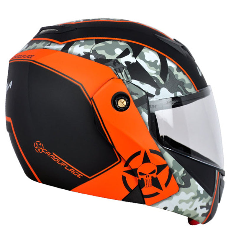 Vega Crux Dx Camouflage Dull Black Orange Helmet - bikerkart.com