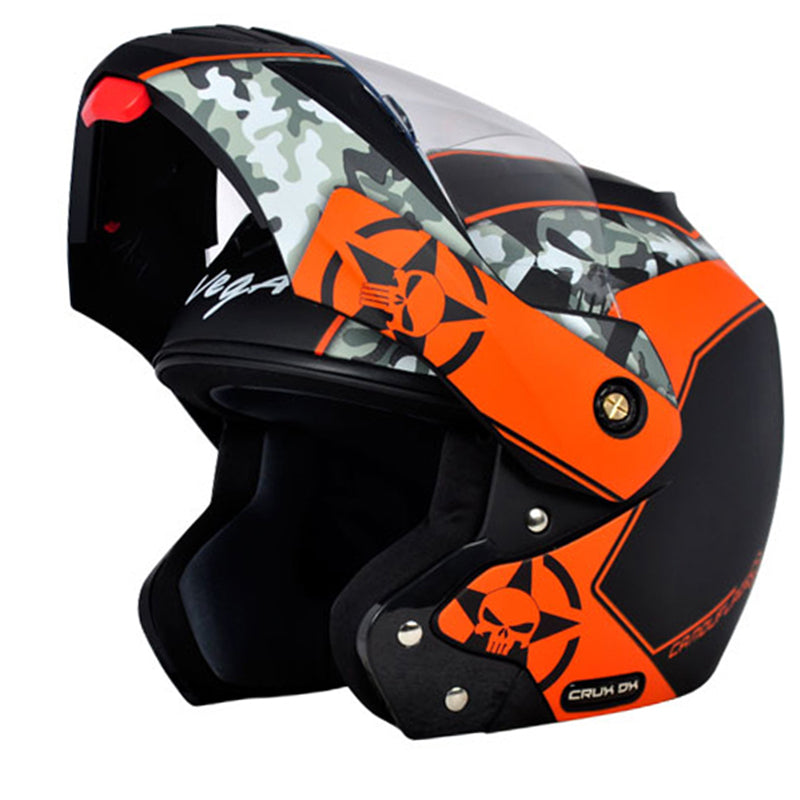 Vega Crux Dx Camouflage Dull Black Orange Helmet - bikerkart.com