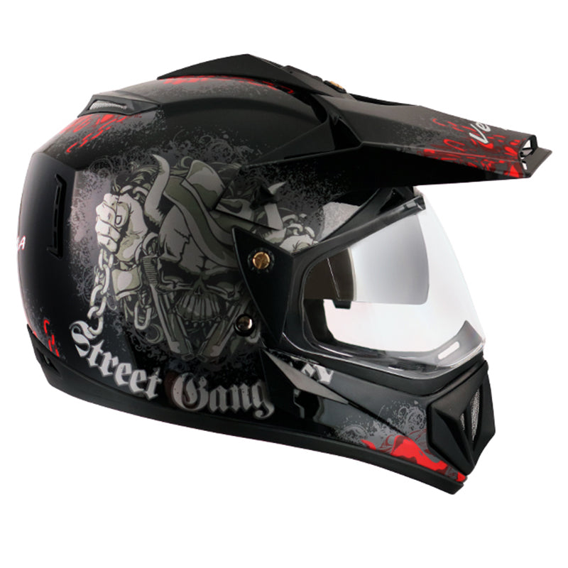 gangster motorcycle helmets Vega Off Road D/V Gangster Black Red Helmet
