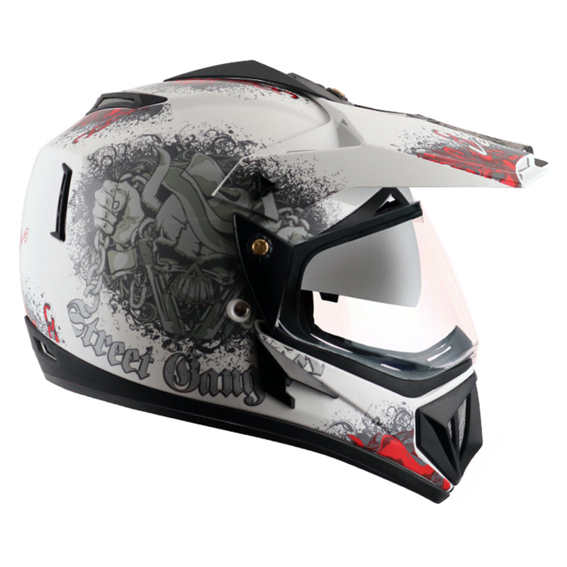 gangster motorcycle helmets Vega Off Road D/V Gangster White Red Helmet