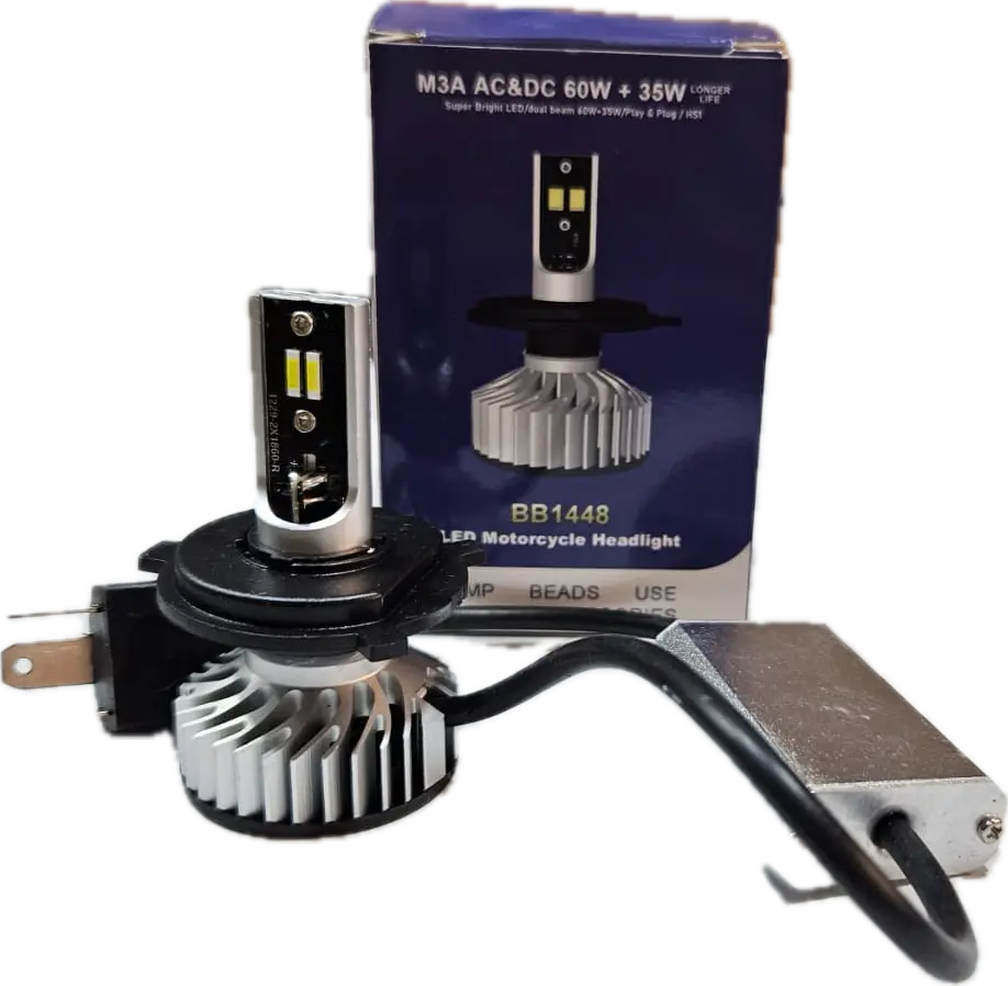 Future Eyes ORIGINAL 60W LED Headlight Bulb H4 For All Motorcycles (Low and High Beam Bulbs (White) AC/DC 60Watt 2 Side Chip) - Type H4