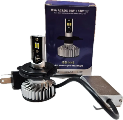 Future Eyes ORIGINAL 60W LED Headlight Bulb H4 For All Motorcycles (Low and High Beam Bulbs (White) AC/DC 60Watt 2 Side Chip) - Type H4