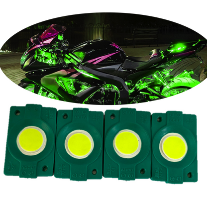 hjg Sunny Day GREEN IMPORTED Underglow PATCH LIGHTS (Front/Rear , Bike Body Lights) - PACK OF 4 - IP65 WATERPROOF DUSTPROOF SHOCKPROOF - Universal Decorative Light for all Motorbike, Car LED  - bikerkart.com