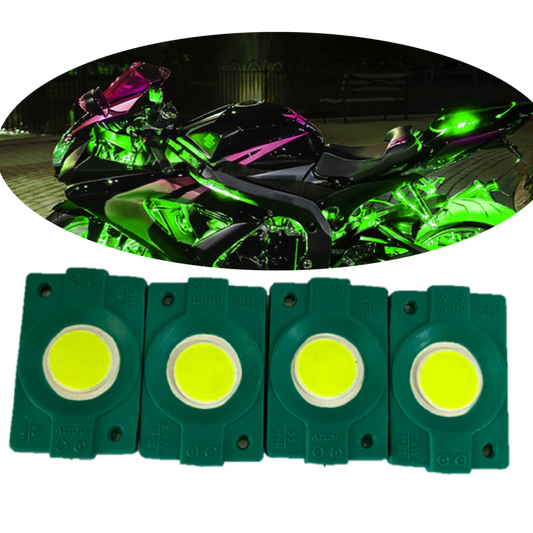 hjg Sunny Day GREEN IMPORTED Underglow PATCH LIGHTS (Front/Rear , Bike Body Lights) - PACK OF 4 - IP65 WATERPROOF DUSTPROOF SHOCKPROOF - Universal Decorative Light for all Motorbike, Car LED  - bikerkart.com