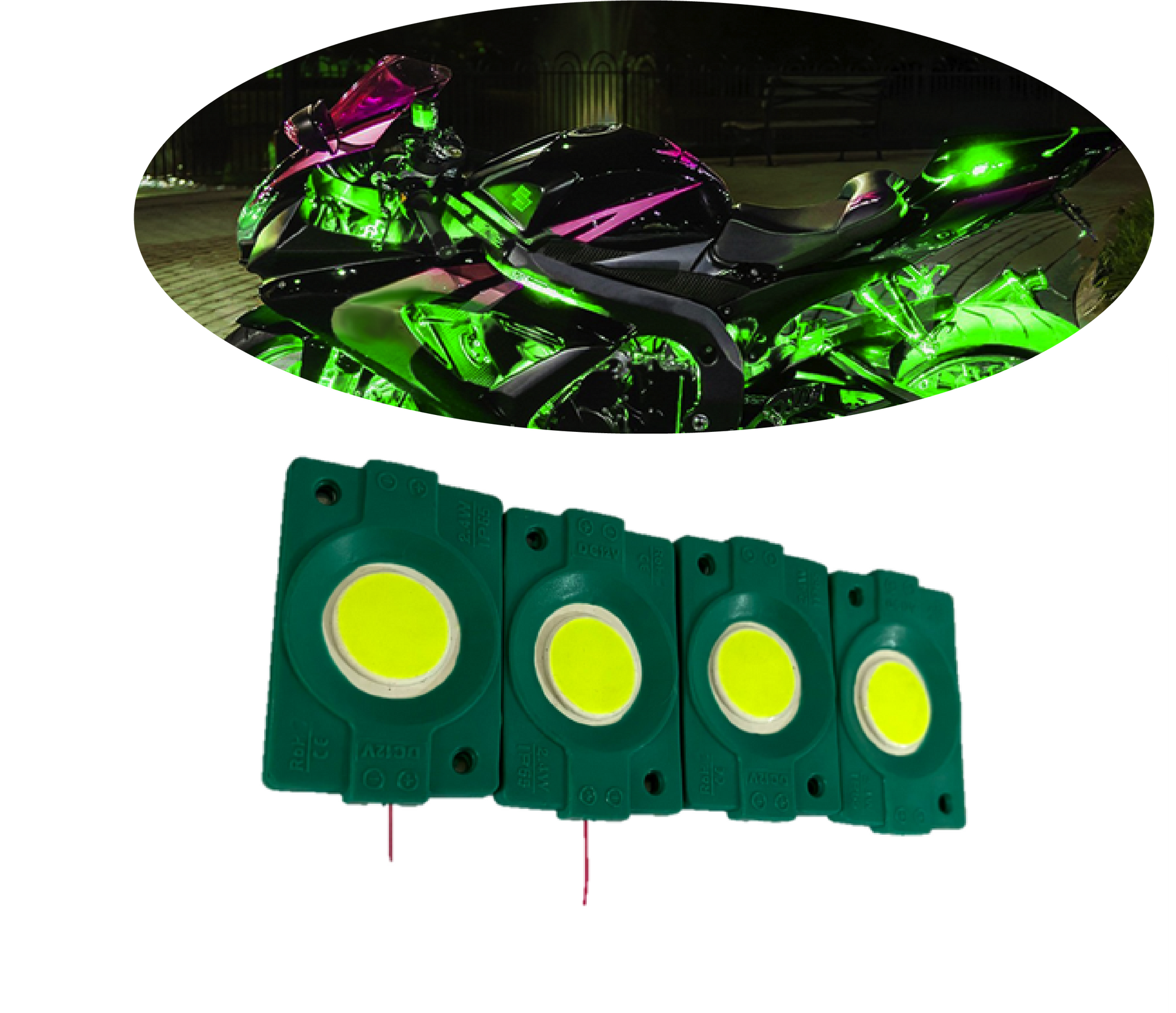 hjg Sunny Day GREEN IMPORTED Underglow PATCH LIGHTS (Front/Rear , Bike Body Lights) - PACK OF 4 - IP65 WATERPROOF DUSTPROOF SHOCKPROOF - Universal Decorative Light for all Motorbike, Car LED  - bikerkart.com